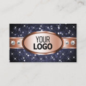 バラ金ゴールド海ブルーグリッターダイヤモンドとロゴ 名刺 (正面)