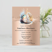 バラ金ゴールド海馬きらめく虹色シェルサンゴ 招待状 (スタンド正面)