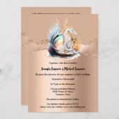 バラ金ゴールド海馬きらめく虹色シェルサンゴ 招待状 (正面/裏面)