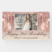 バラ金ゴールド滴下グリッターとダイヤモンド誕生日 横断幕 (横)