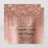 バラ金ゴールド滴下グリッターとフォイル40th誕生日 招待状 (正面/裏面)