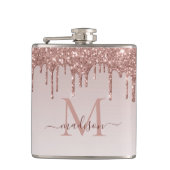 バラ金ゴールド滴下グリッタースパークルモダンモノグラム フラスク (正面)