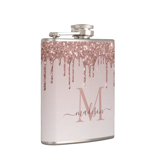 バラ金ゴールド滴下グリッタースパークルモダンモノグラム フラスク (右)