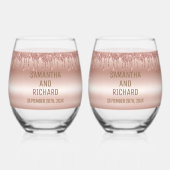 バラ金ゴールド滴下グリッターメタリックシャイン ステムなしワイングラス (正面)