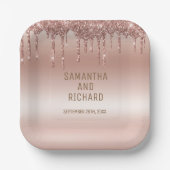 バラ金ゴールド滴下グリッターメタリックシャイン ペーパープレート (正面)