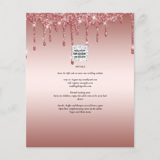 バラ金ゴールド滴下グリッターモダンウェディング招待 (裏面)