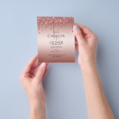 バラ金ゴールド滴下グリッターモダンウェディング招待 チラシ (手)