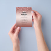 バラ金ゴールド滴下グリッターモダンウェディング招待 チラシ (手)