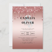 バラ金ゴールド滴下グリッターモダンウェディング招待 招待状 (正面)