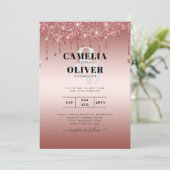 バラ金ゴールド滴下グリッターモダンウェディング招待 招待状 (スタンド正面)