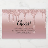 バラ金ゴールド滴下グリッター結婚ズミニ スパークリングワインラベル (シングルラベル)