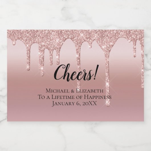 バラ金ゴールド滴下グリッター結婚ズミニ スパークリングワインラベル (シングルラベル)