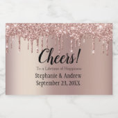 バラ金ゴールド滴下グリッター結婚ズミニ スパークリングワインラベル (シングルラベル)