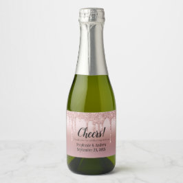 バラ金ゴールド滴下グリッター結婚ズミニ スパークリングワインラベル