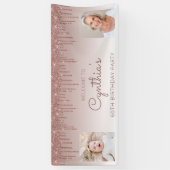 バラ金ゴールド滴下グリッター2枚写真60誕生日 横断幕 (縦)