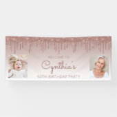 バラ金ゴールド滴下グリッター2枚写真60誕生日 横断幕 (横)