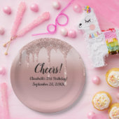 バラ金ゴールド滴下グリッター21歳の誕生日 ペーパープレート (パーティー)