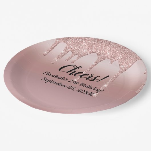 バラ金ゴールド滴下グリッター21歳の誕生日 ペーパープレート (アングル)