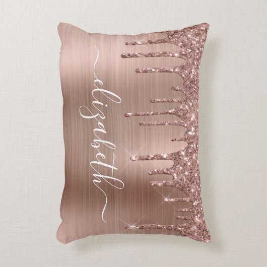 バラ金ゴールド滴下グリッター パーソナライズされた アクセントクッション (正面(垂直))