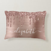 バラ金ゴールド滴下グリッター パーソナライズされた アクセントクッション (裏面)