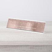 バラ金ゴールド滴下グリッター パーソナライズされた デスクネームプレート (正面)