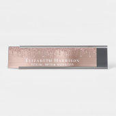 バラ金ゴールド滴下グリッター パーソナライズされた デスクネームプレート (正面)