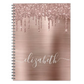 バラ金ゴールド滴下グリッター パーソナライズされた ノートブック (正面)