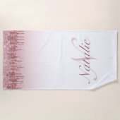 バラ金ゴールド滴下フェイクグリッター ビーチタオル (正面)