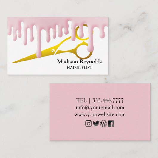 バラ金ゴールド滴下金ゴールド美容師シザーサロン 名刺 (正面/裏面)