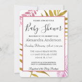 バラ金ゴールド熱帯フローラベビーシャワー 招待状 (正面)