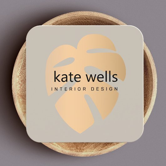 バラ金ゴールド熱帯葉内部デザイン スクエア名刺