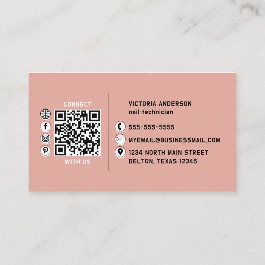 バラ金ゴールド爪、 ネイルグリッタードリップタイポグラフィ爪、 ネイル技術 名刺 (裏面)