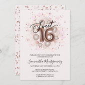 バラ金ゴールド甘い16ピンクの水の色の吹きガーリー出し 招待状 (正面/裏面)