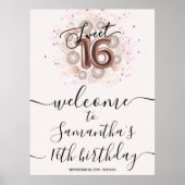 バラ金ゴールド甘い16日バルーンピンクのウェルカムサイン ポスター (正面)