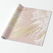 バラ金ゴールド白い熱帯パーム葉誕生日日 ラッピングペーパー (アンロールド)