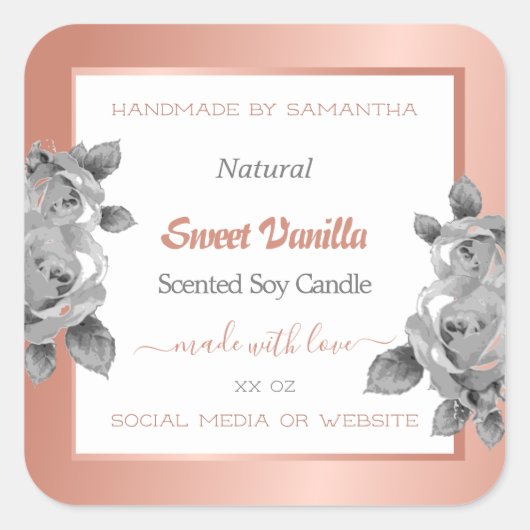 バラ金ゴールド白およびグレー製品のパッケージラベル スクエアシール (正面)