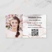 バラ金ゴールド白アゲイト大理石フォトQRコードロゴ 名刺 (裏面)