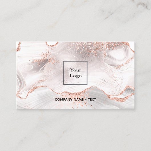 バラ金ゴールド白アゲイト大理石フォトQRコードロゴ 名刺 (正面)