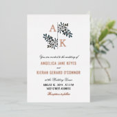 バラ金ゴールド白フローラモノグラム結婚のフォイルの招待 箔招待状 (立ち正面)