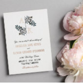 バラ金ゴールド白フローラモノグラム結婚のフォイルの招待 箔招待状