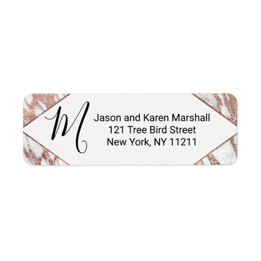 バラ金ゴールド白モダン大理石アドレス ラベル (正面)