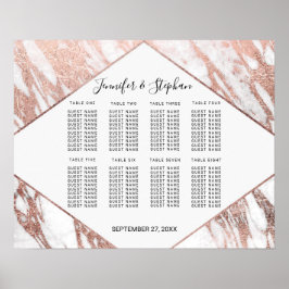 バラ金ゴールド白モダン大理石シーティングチャート ポスター