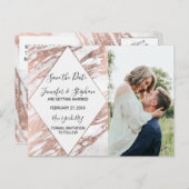 バラ金ゴールド白モダン大理石日付の保存 案内ポストカード (正面/裏面)