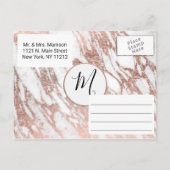 バラ金ゴールド白モダン大理石日付の保存 案内ポストカード (裏面)