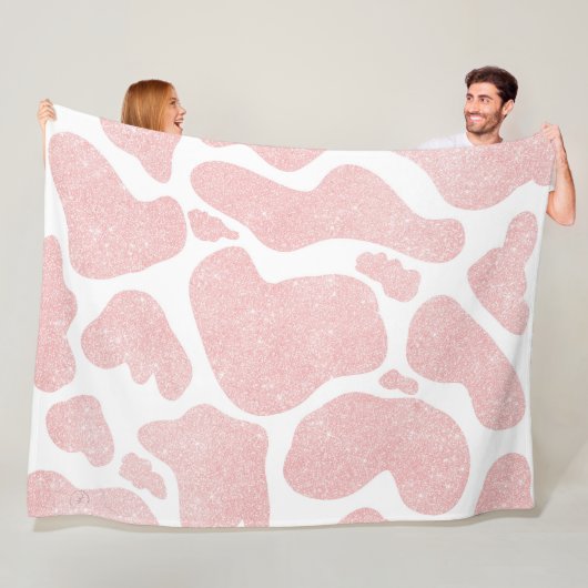 バラ金ゴールド白大型牛斑動物パターン フリースブランケット (インサイチュ)