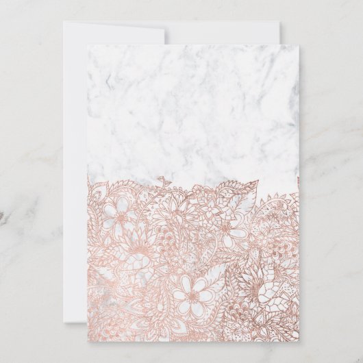 バラ金ゴールド白大理石フローラ結婚タイポグラフィ 招待状 (裏面)