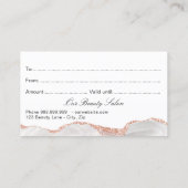 バラ金ゴールド白瑪瑙の大理石のギフト証明書 名刺 (裏面)