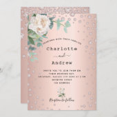 バラ金ゴールド白結婚花 招待状 (正面/裏面)