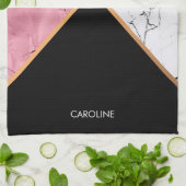 バラ金ゴールド白黒の大理石パターン キッチンタオル (折り畳み)