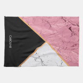 バラ金ゴールド白黒の大理石パターン キッチンタオル (横)